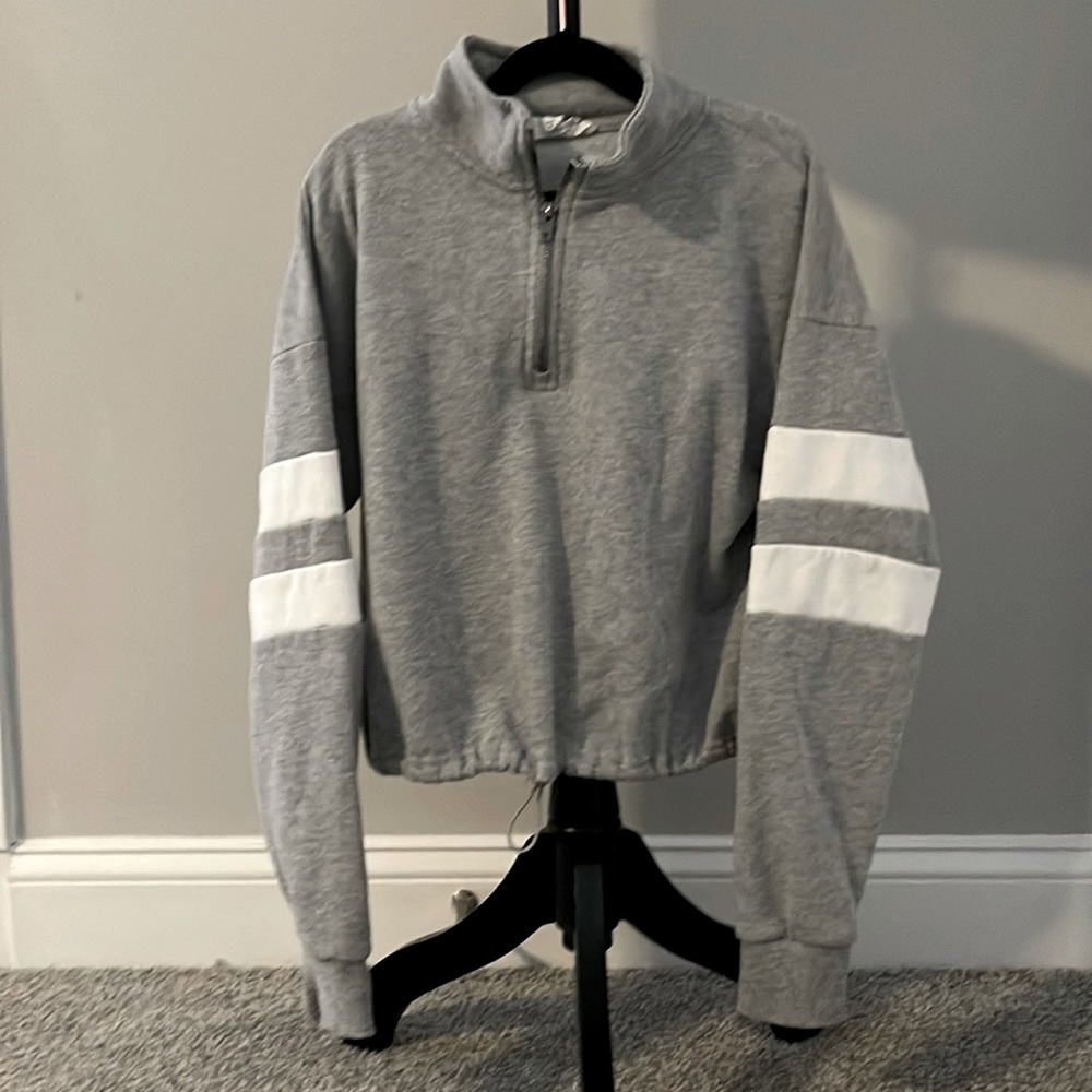 Girls Gray Quarter-zip Sweatshirt with Drawstring Bottom